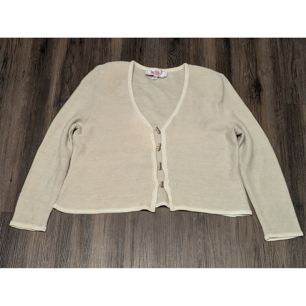 St Johns Sport‎ Cream Knit Cardigan Sweater Long Sleeve Womens Size L READ